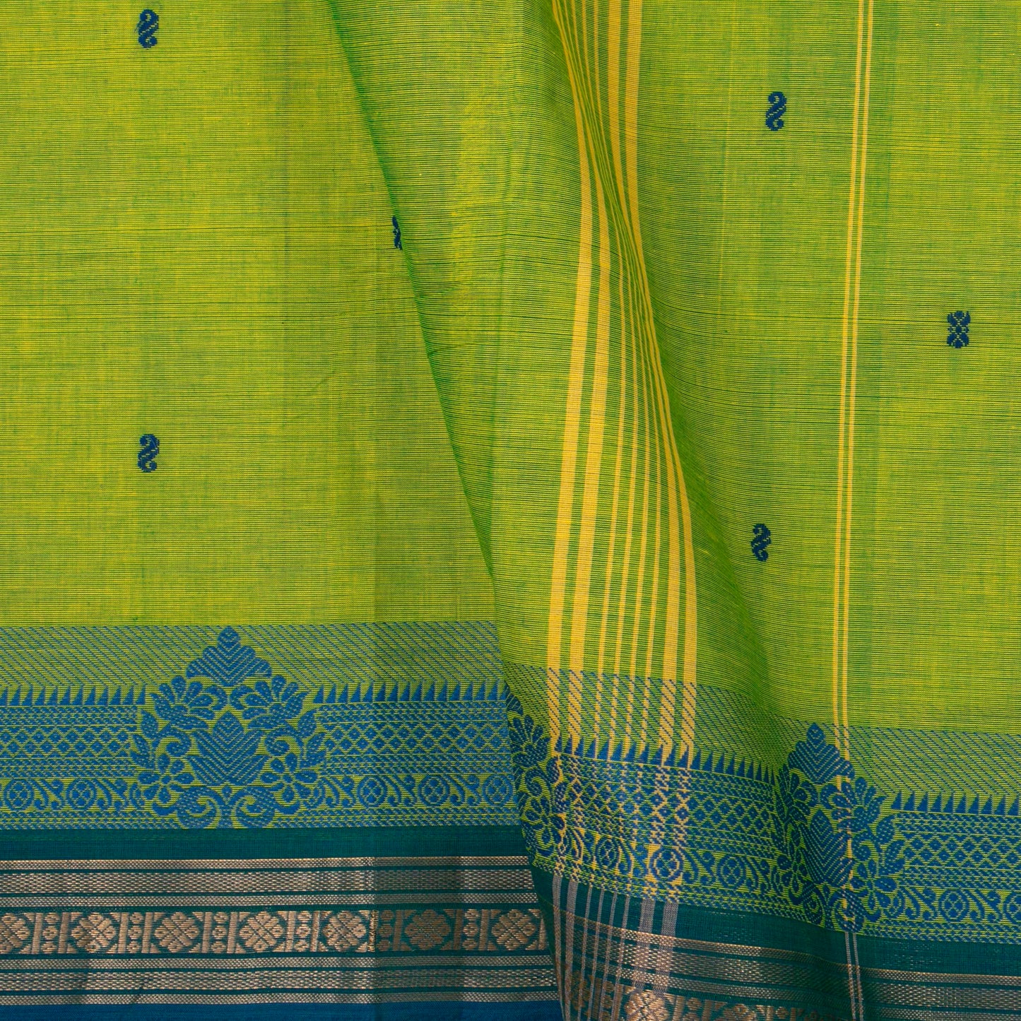 Green And Blue Kanchi Cotton Saree For Festive Wear PV MM KC 593