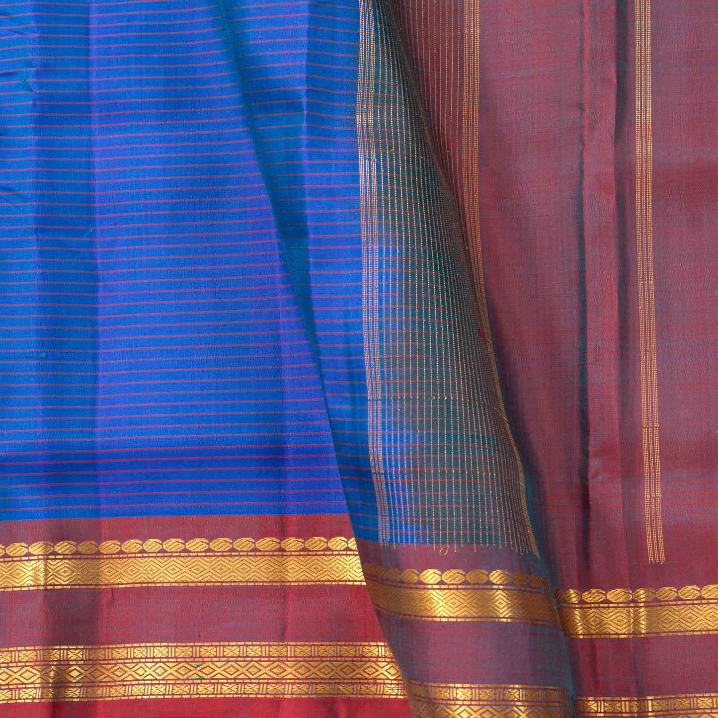 Blue And Mauve Kanchipuram Silk Saree For Festive Wear PV KNN 320