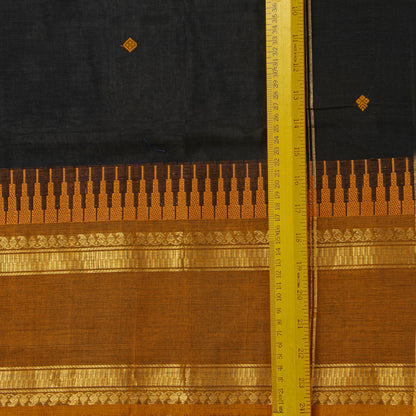 Black And Mustard Kanchi Cotton Saree For Festive Wear PV MM KC 591