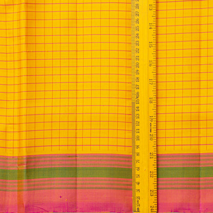Turmeric Yellow And Pink Kanchipuram Silk Saree With No Zari For Office Wear PV KNN 321
