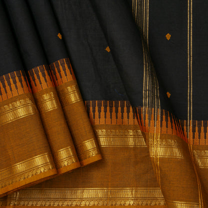 Black And Mustard Kanchi Cotton Saree For Festive Wear PV MM KC 591
