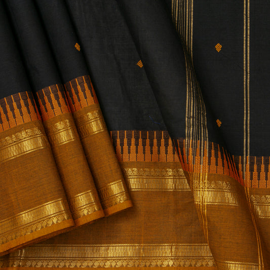 Black And Mustard Kanchi Cotton Saree For Festive Wear PV MM KC 591