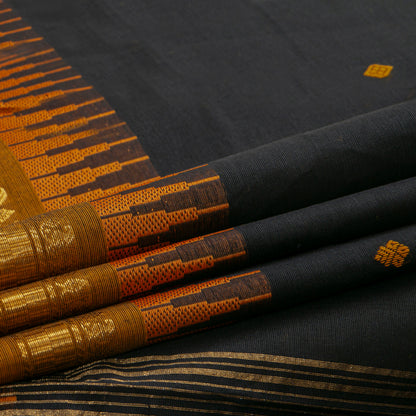 Black And Mustard Kanchi Cotton Saree For Festive Wear PV MM KC 591