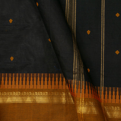 Black And Mustard Kanchi Cotton Saree For Festive Wear PV MM KC 591