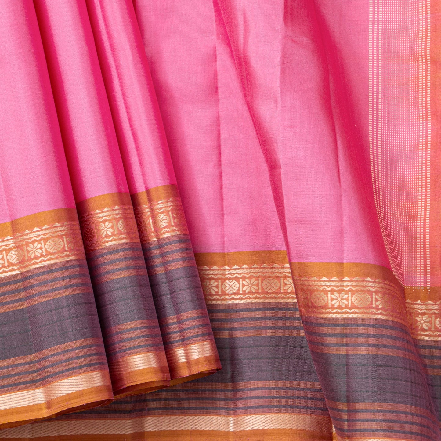 Pink And Grey Kanchipuram Silk Saree For Office Wear PV KNN 332