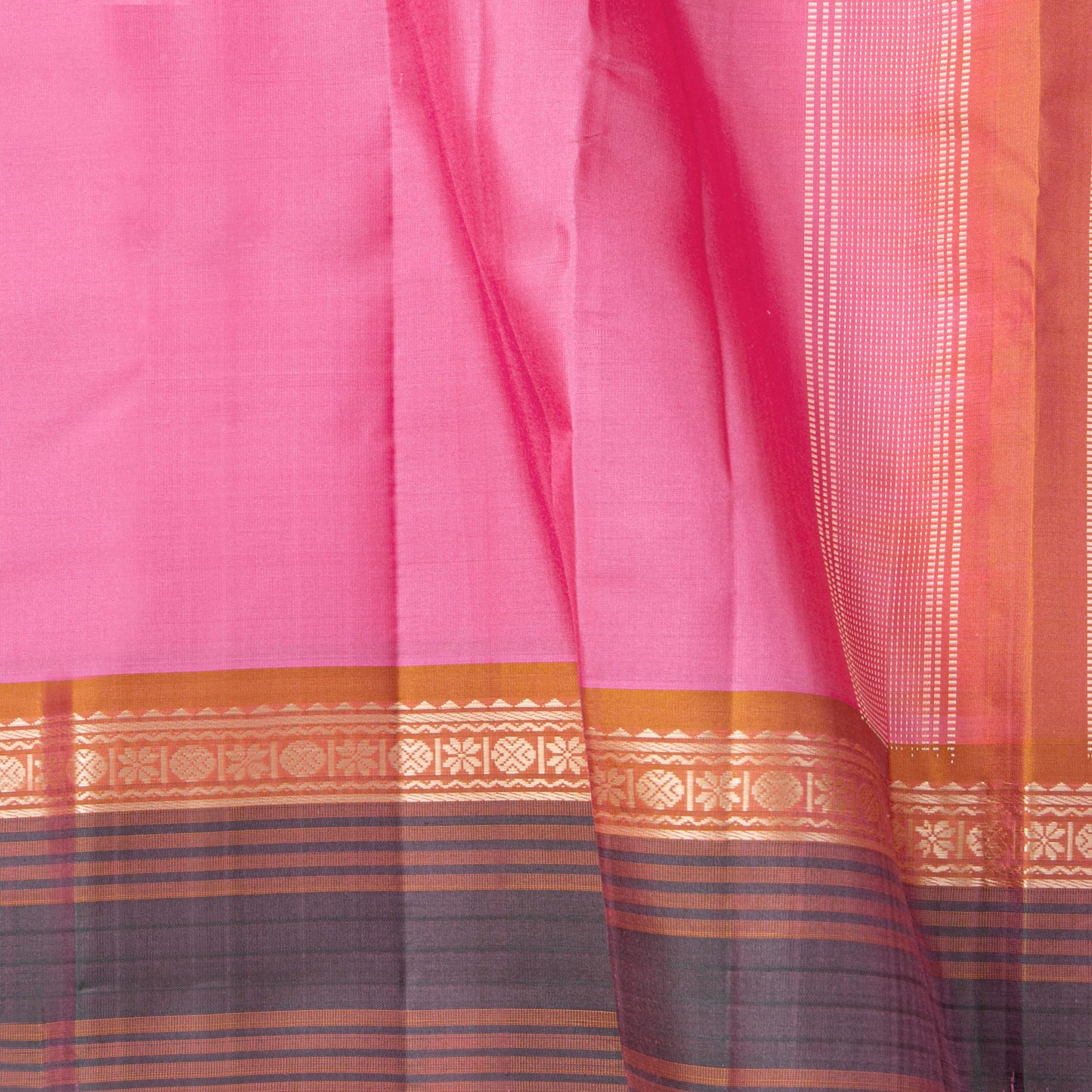 Pink And Grey Kanchipuram Silk Saree For Office Wear PV KNN 332