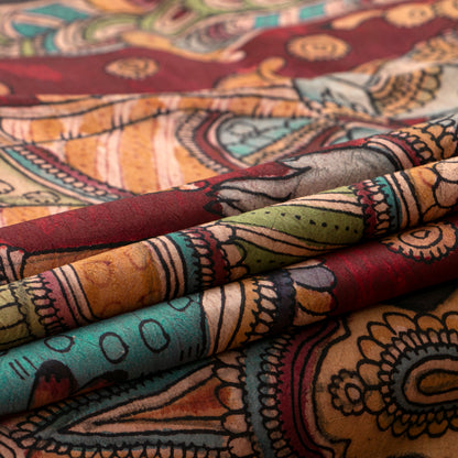 Dasavatharam Themed Handpainted Kalamkari Kanchipuram Silk Saree For Festive Wear PV VSR KK 117