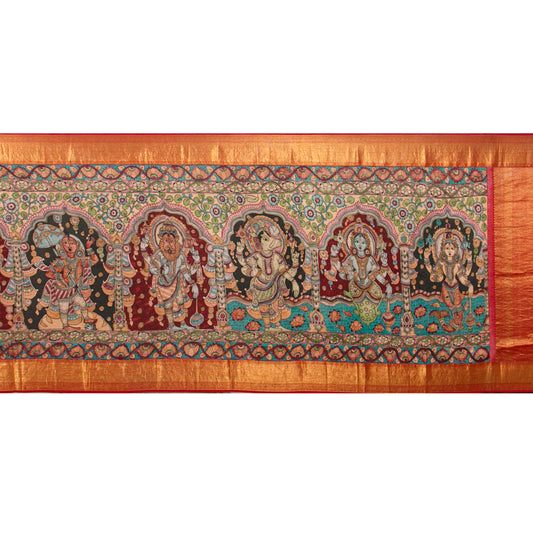 Dasavatharam Themed Handpainted Kalamkari Kanchipuram Silk Saree For Festive Wear PV VSR KK 117