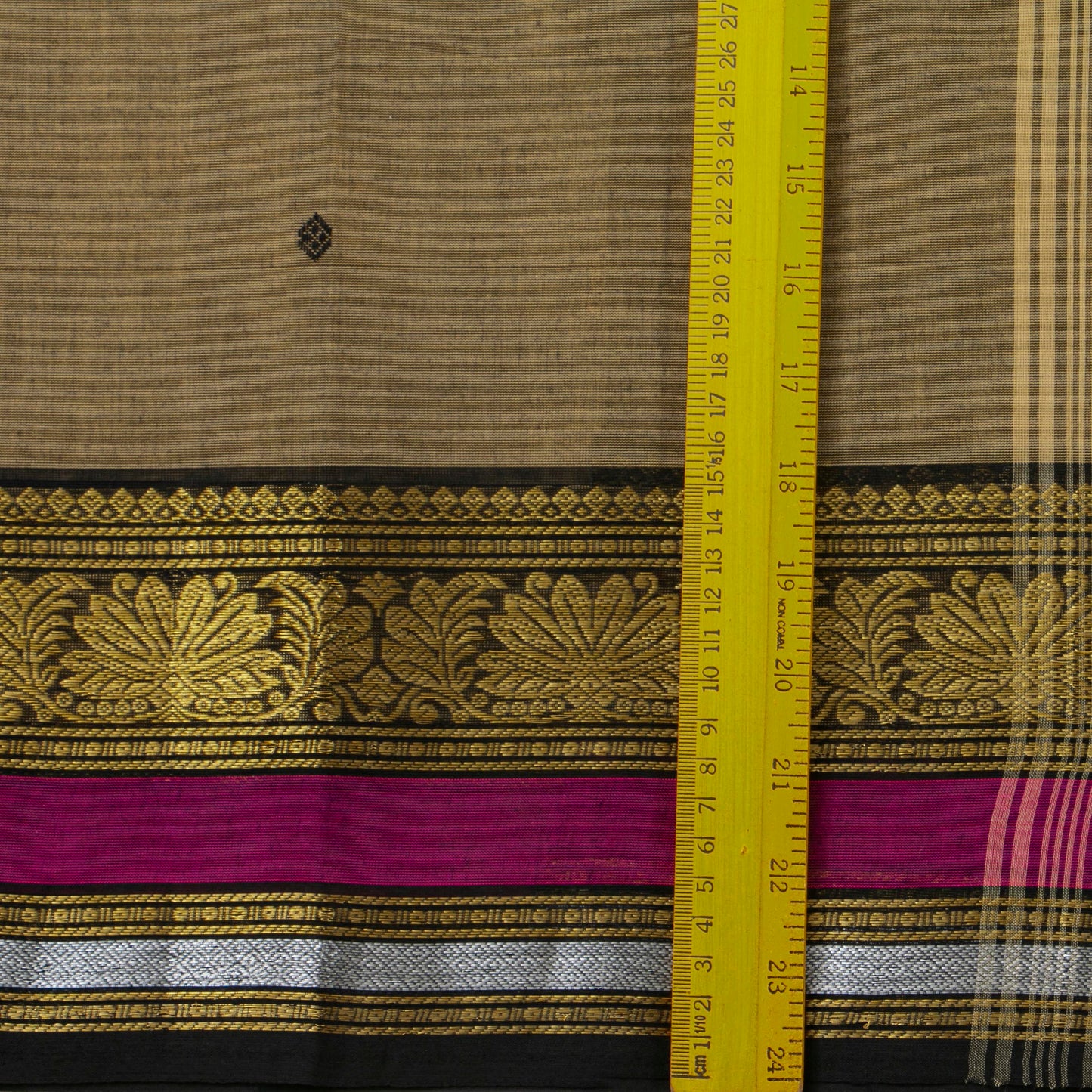 Fawn And Black Kanchi Cotton Saree For Festive Wear PV MM KC 598