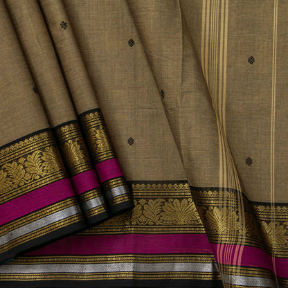 Fawn And Black Kanchi Cotton Saree For Festive Wear PV MM KC 598