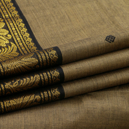Fawn And Black Kanchi Cotton Saree For Festive Wear PV MM KC 598