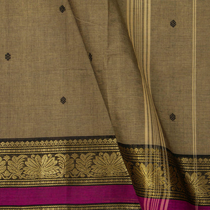 Fawn And Black Kanchi Cotton Saree For Festive Wear PV MM KC 598