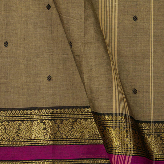 Fawn And Black Kanchi Cotton Saree For Festive Wear PV MM KC 598