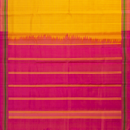 Turmeric Yellow And Pink Kanchipuram Silk Saree With No Zari For Office Wear PV KNN 321