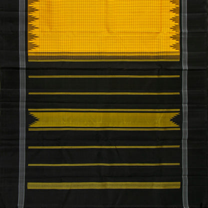 Yellow And Black Kanchipuram Silk Saree No Zari For Office Wear PV KNN 339