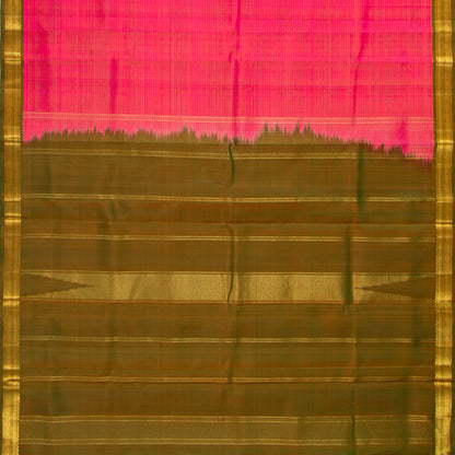 Pink And Mehandi Green Kanchipuram Silk Saree For Festive Wear PV KNN 322