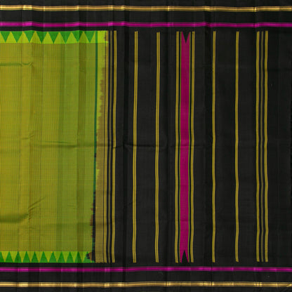Lime Green And Black Checked Kanchipuram Silk Saree For Office Wear PV KNN 346