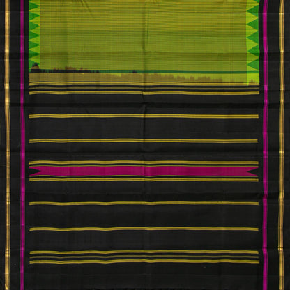 Lime Green And Black Checked Kanchipuram Silk Saree For Office Wear PV KNN 346