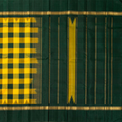 Yellow And Green Kanchipuram Silk Saree With Temple Korvai Border For Festive Wear PV KNN 348