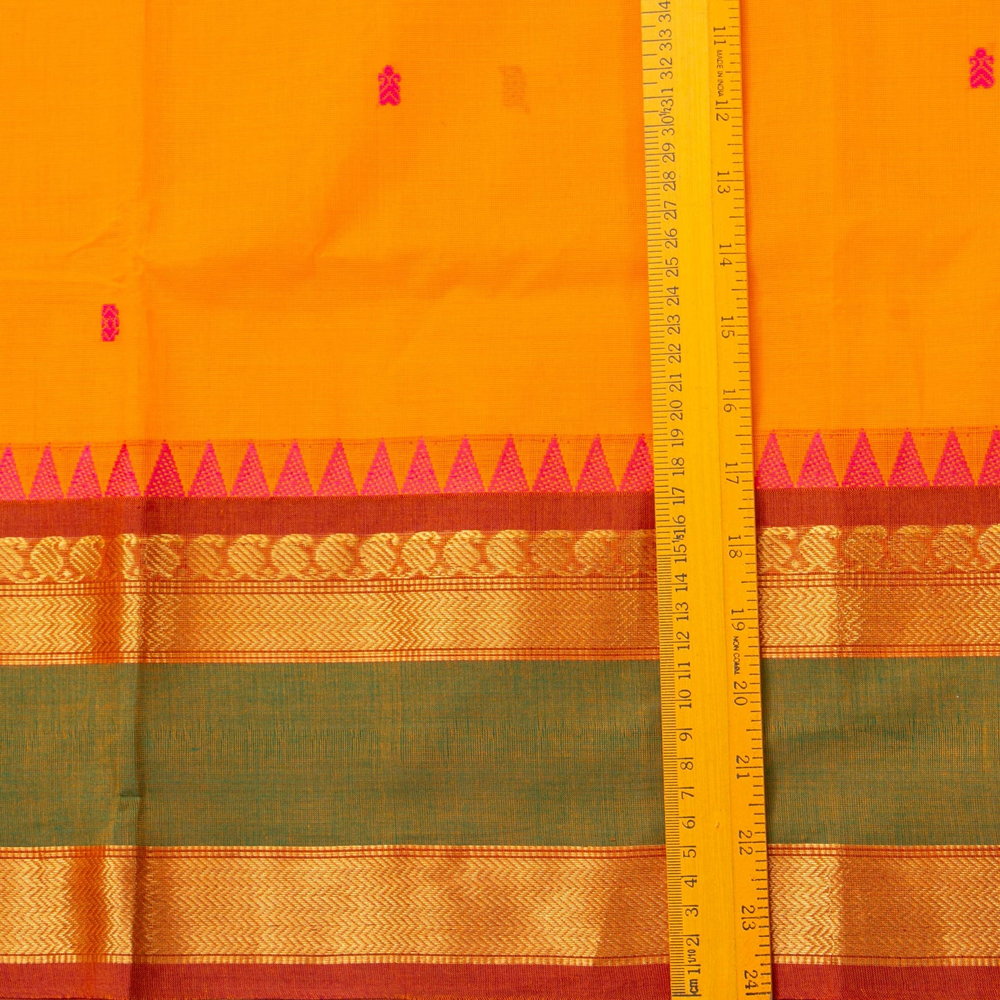 Yellow And Rust Kanchi Cotton Saree For Festive Wear PV MM KC 588