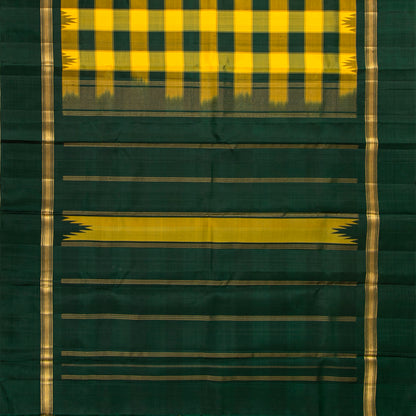 Yellow And Green Kanchipuram Silk Saree With Temple Korvai Border For Festive Wear PV KNN 348