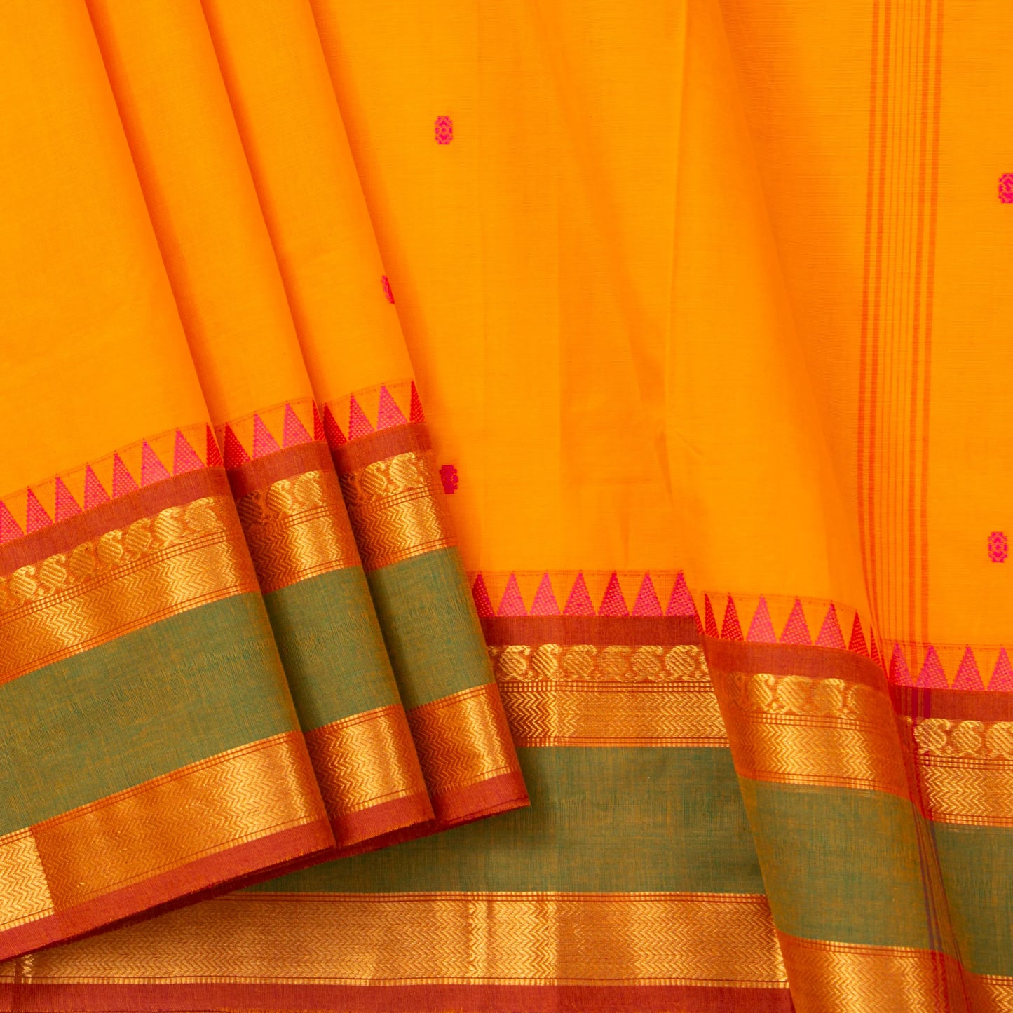 Yellow And Rust Kanchi Cotton Saree For Festive Wear PV MM KC 588