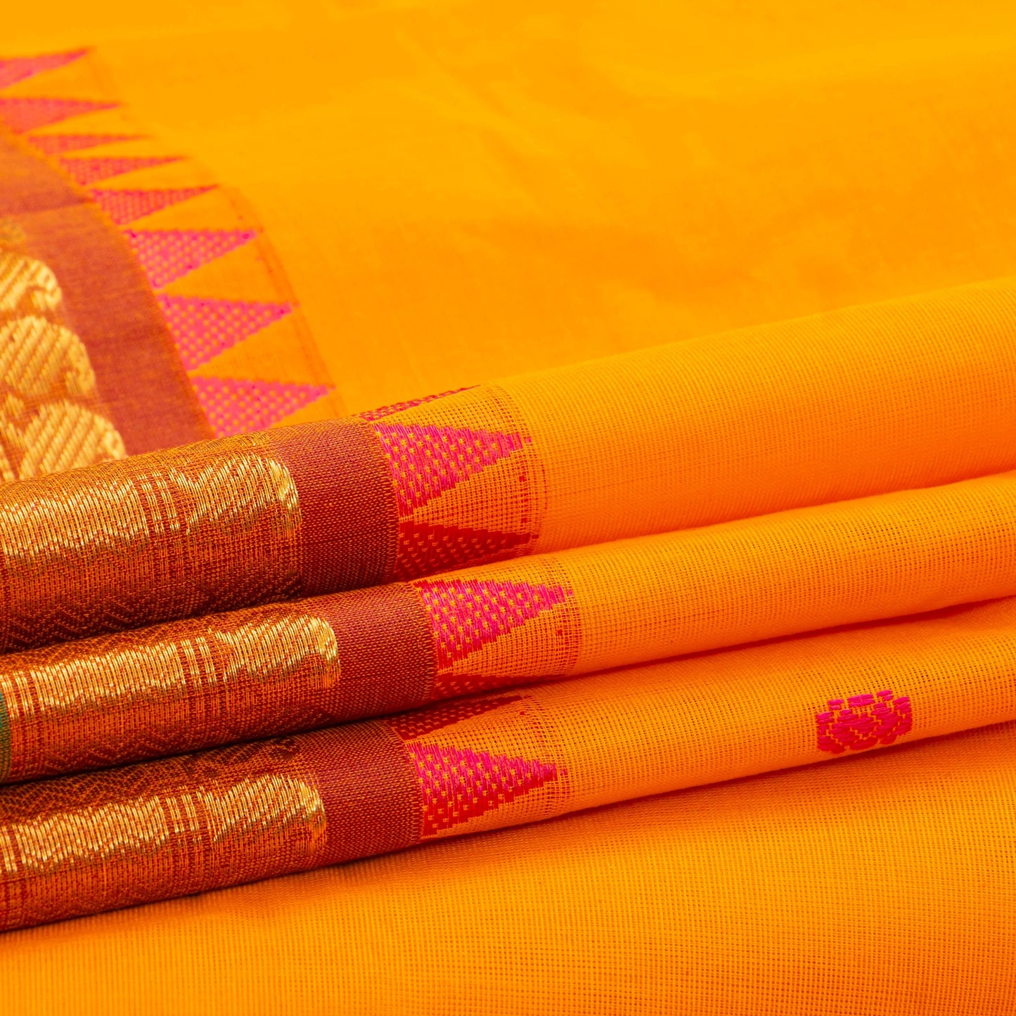 Yellow And Rust Kanchi Cotton Saree For Festive Wear PV MM KC 588