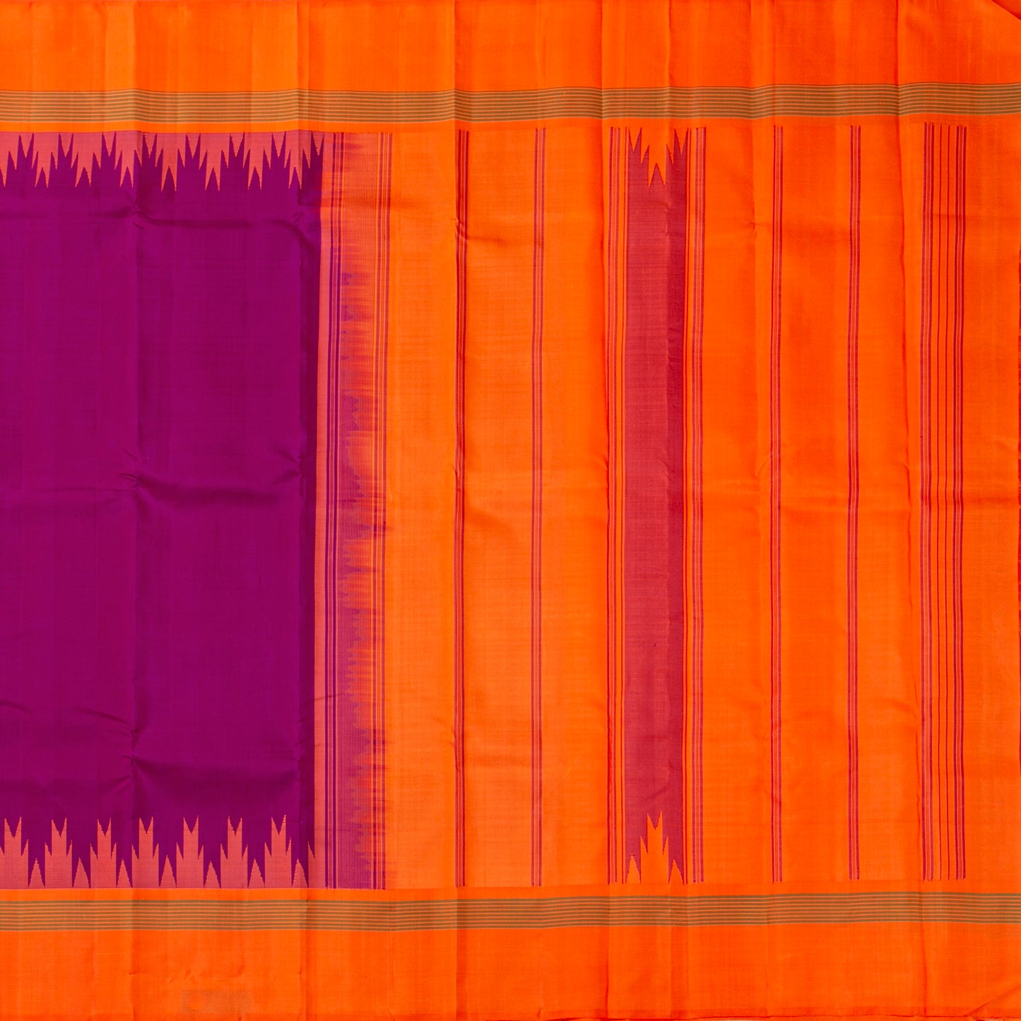 Purple And Orange Kanchipuram Silk Saree Without Zari For Office Wear PV KNN 340