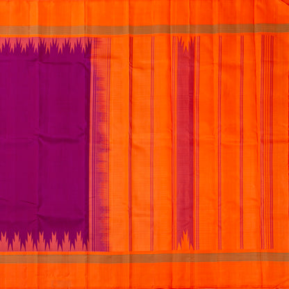 Purple And Orange Kanchipuram Silk Saree Without Zari For Office Wear PV KNN 340