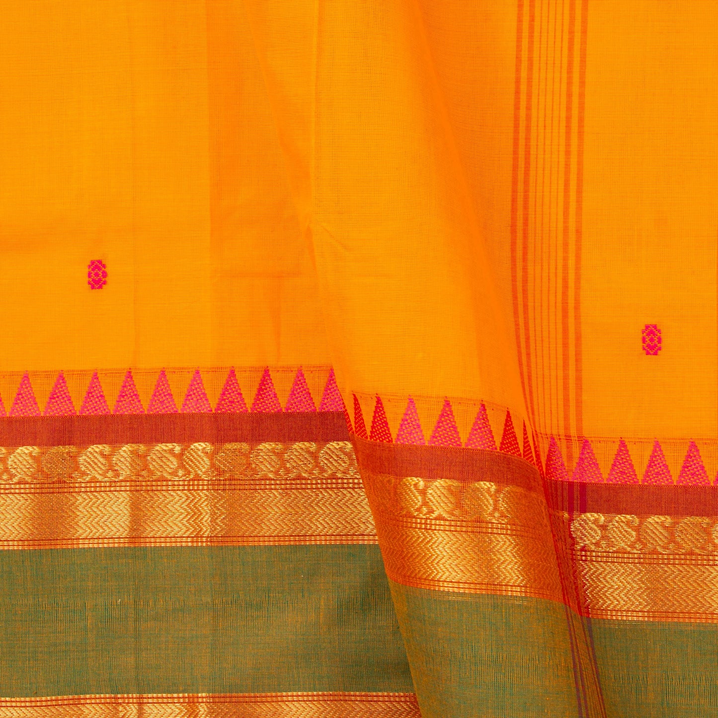Yellow And Rust Kanchi Cotton Saree For Festive Wear PV MM KC 588