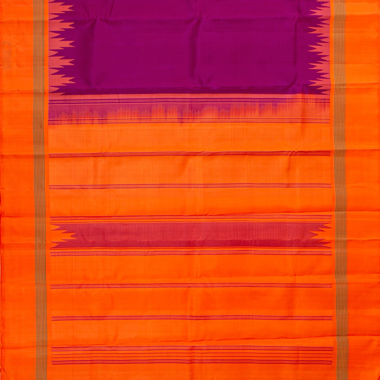 Purple And Orange Kanchipuram Silk Saree Without Zari For Office Wear PV KNN 340