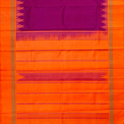 Purple And Orange Kanchipuram Silk Saree Without Zari For Office Wear PV KNN 340