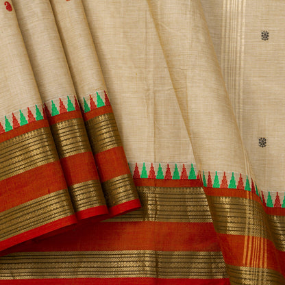 Off White And Rust Kanchi Cotton Saree For Festive Wear PV MM KC 582