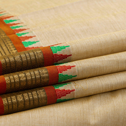 Off White And Rust Kanchi Cotton Saree For Festive Wear PV MM KC 582