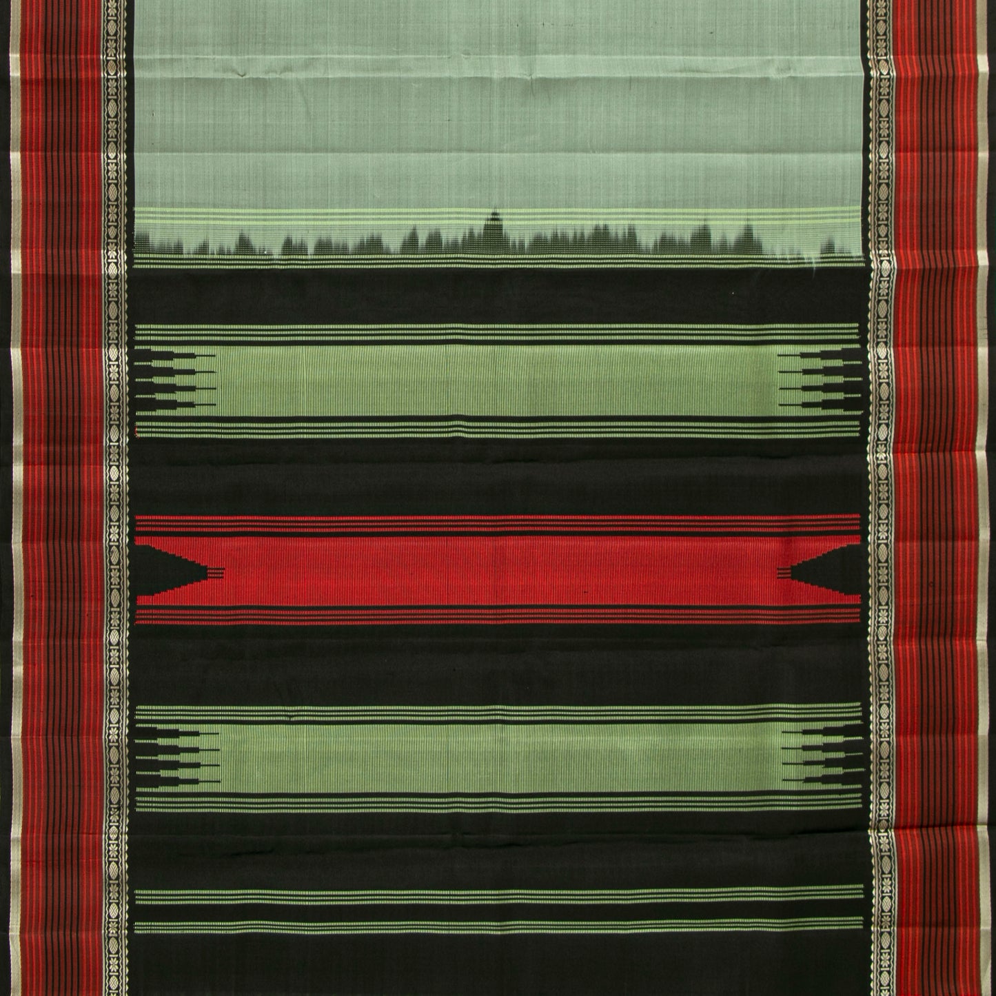 The Enigmatic Leader: Handwoven Sage Green and Black Kanchipuram Pure Silk Saree No Zari For Office Wear PV.KNN 330