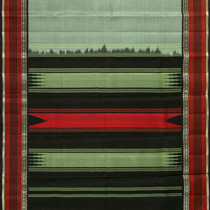 The Enigmatic Leader: Handwoven Sage Green and Black Kanchipuram Pure Silk Saree No Zari For Office Wear PV.KNN 330