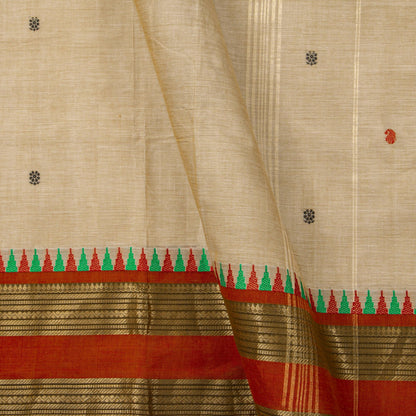 Off White And Rust Kanchi Cotton Saree For Festive Wear PV MM KC 582