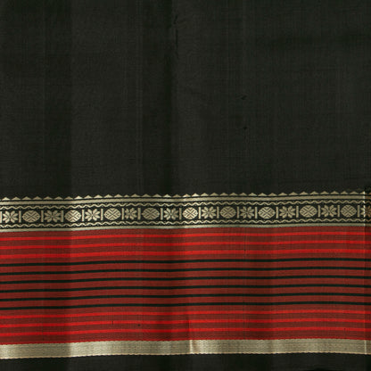 The Enigmatic Leader: Handwoven Sage Green and Black Kanchipuram Pure Silk Saree No Zari For Office Wear PV.KNN 330