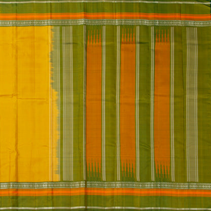 Yellow Ochre And Green Kanchipuram Silk Saree For Festive Wear PV KNN 331