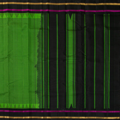 Emerald Green And Black Kanchipuram Silk Saree With Temple Korvai Border For Office Wear PV KNN 347