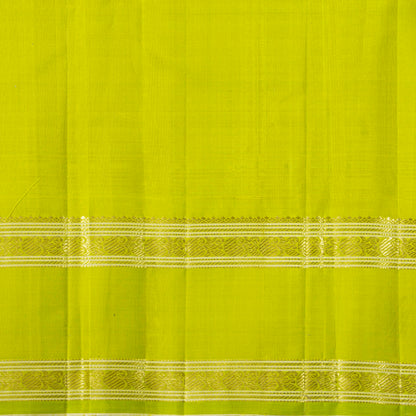Purple And Lime Green Kanchipuram Silk Saree With Temple Korvai Ganga Jamuna Border For Festive Wear PV KNN 345