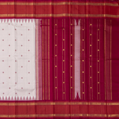 Off White And Red Kanchipuram Silk Saree For Festive Wear PV KNN 342