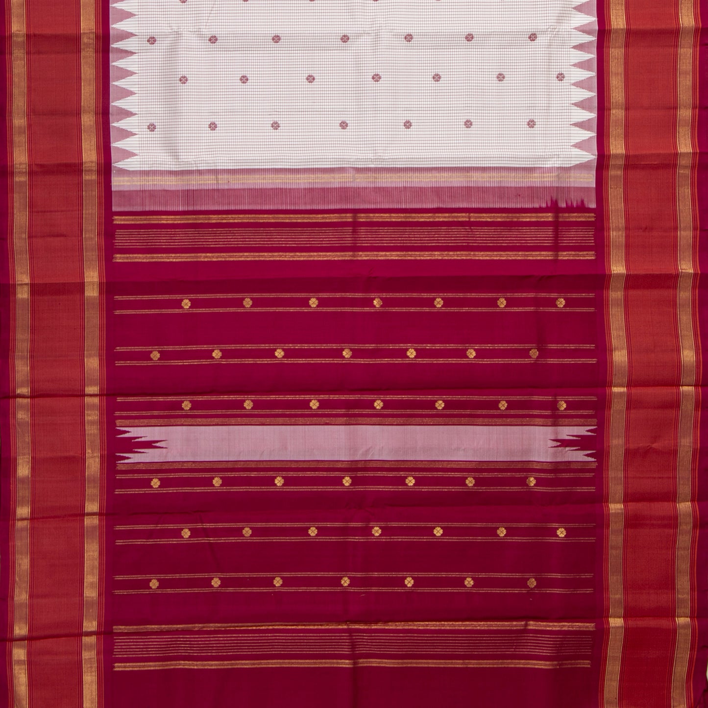 Off White And Red Kanchipuram Silk Saree For Festive Wear PV KNN 342