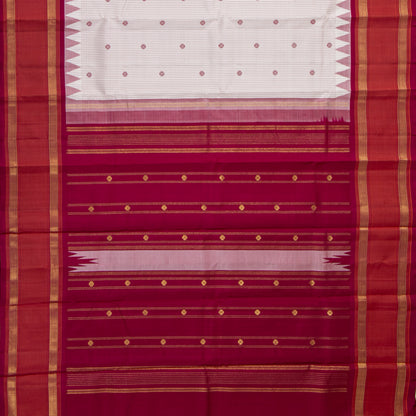 Off White And Red Kanchipuram Silk Saree For Festive Wear PV KNN 342