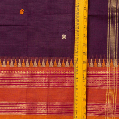 Wine And Orange Kanchi Cotton Saree For Festive Wear PV MM KC 565