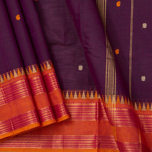 Wine And Orange Kanchi Cotton Saree For Festive Wear PV MM KC 565