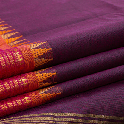 Wine And Orange Kanchi Cotton Saree For Festive Wear PV MM KC 565
