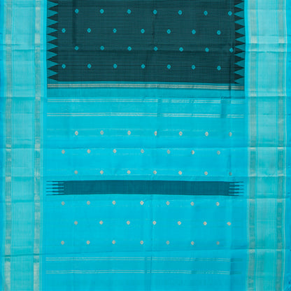 Black And Turquoise Kanchipuram Silk Saree For Office Wear PV KNN 343