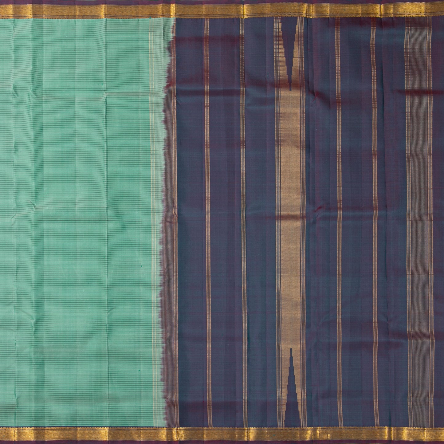 Mint Green And Purple Kanchipuram Silk Saree For Office Wear PV KNN 323