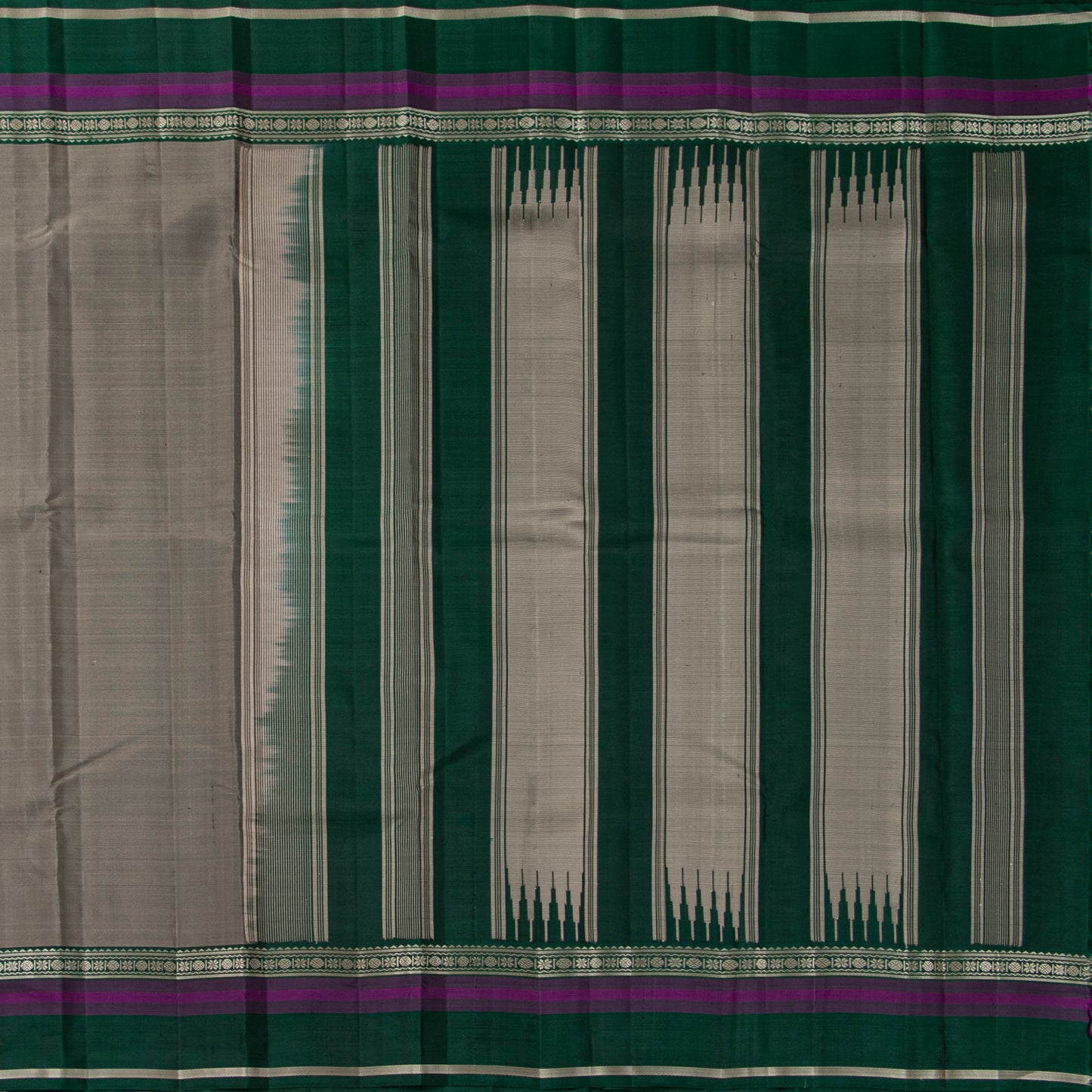 Beige And Green Kanchipuram Silk Saree For Office Wear PV KNN 329